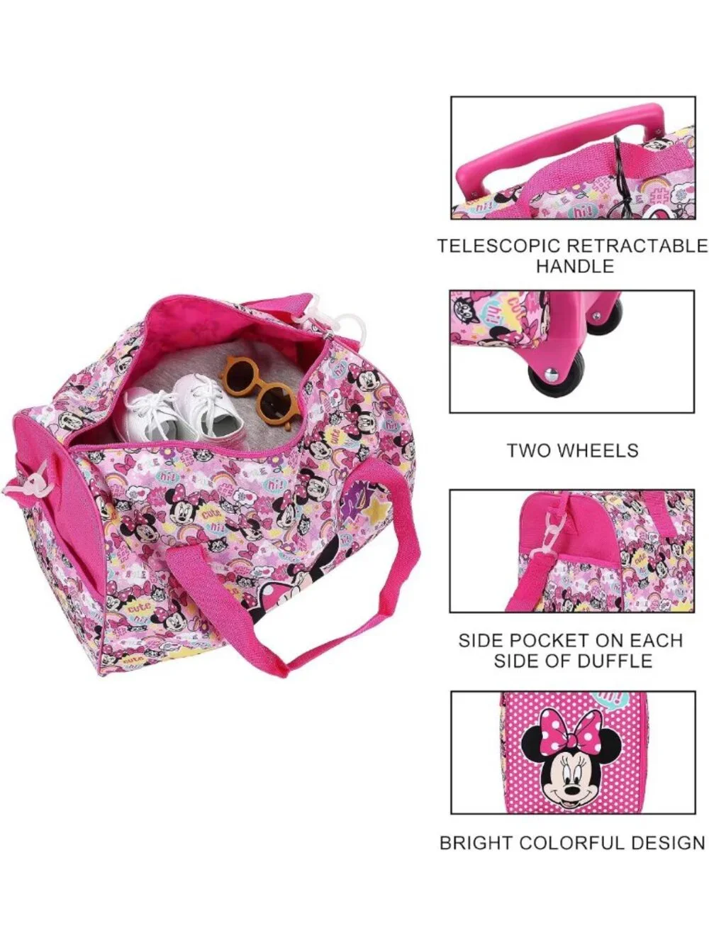 Classic Minnie Mouse 4-Piece Kids Luggage Set - Pilot Case, Duffle Bag & Tags